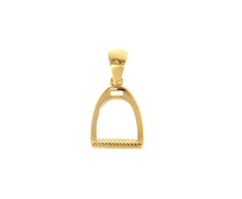 Load image into Gallery viewer, 18K YELLOW GOLD SMALL 12mm HORSE STIRRUPS CHARM PENDANT SMOOTH BRIGHT ITALY MADE.
