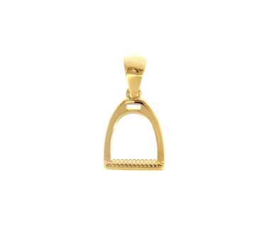 18K YELLOW GOLD SMALL 12mm HORSE STIRRUPS CHARM PENDANT SMOOTH BRIGHT ITALY MADE.
