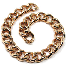 Charger l'image dans la galerie, 18k rose gold bracelet big ondulate rounded gourmette cuban curb links 9.5 mm.