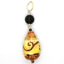Load image into Gallery viewer, 18K YELLOW GOLD PENDANT, SMOKY QUARTZ POTTERY CERAMIC DROP HAND PAINTED IN ITALY.