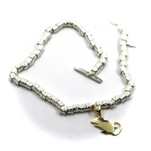 Load image into Gallery viewer, 925 STERLING SILVER TUBES CUBES BRACELET, 9K YELLOW GOLD 12mm MOUSE PENDANT.