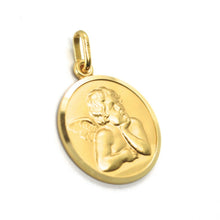 Load image into Gallery viewer, solid 18k yellow gold Guardian Angel 15mm medal, pendant, very detailed.