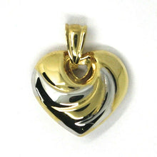 Load image into Gallery viewer, 18K YELLOW WHITE GOLD ROUNDED HEART PENDANT, SPIRAL, 1.4 CM, 0.55", TWO TONE.