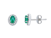 Load image into Gallery viewer, 18k white gold earrings oval 0.46ct emeralds & diamonds frame, 0.8mm length.