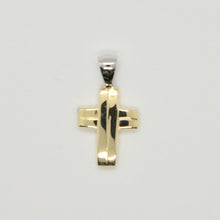 Load image into Gallery viewer, 18k white and yellow gold cross stylized very luster made in Italy 1 inches.