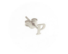 Cargar imagen en el visor de la galería, 18K WHITE GOLD BUTTON SINGLE EARRING, FLAT SMALL LETTER INITIAL P, 6mm 0.24".