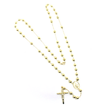 Load image into Gallery viewer, 18k yellow gold Rosary necklace Miraculous Mary medal Jesus Cross 5mm spheres.