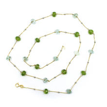 Load image into Gallery viewer, 18k yellow white gold 24" necklace faceted 6mm oval aquamarine and green peridot.