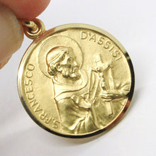 Load image into Gallery viewer, 18k yellow gold St Saint Francis Francesco Assisi medal, made in Italy, 15 mm.