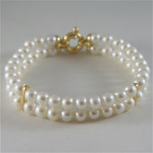 Cargar imagen en el visor de la galería, 18k yellow gold bracelet with two strands white fw pearls 7.08 in made in Italy.