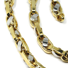 Load image into Gallery viewer, 18K YELLOW WHITE GOLD CHAIN, BIG OVAL CABLE SQUARED ALTERNATE LINK 7mm, 24".