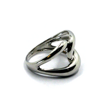 Load image into Gallery viewer, SOLID 18K WHITE GOLD CENTRAL 15mm ROUNDED BRAIDED HUG CROSSED PUFFED BAND RING.