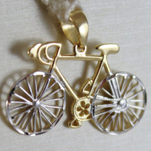 Load image into Gallery viewer, SOLID 18K WHITE & YELLOW RACING BICYCLE BIKE CYCLING SATIN PENDANT MADE IN ITALY.
