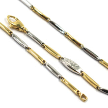 Load image into Gallery viewer, 18K YELLOW WHITE GOLD BRACELET ALTERNATE BONE 8x1.5 mm TUBE LINKS, 20.5 cm, 8.1".