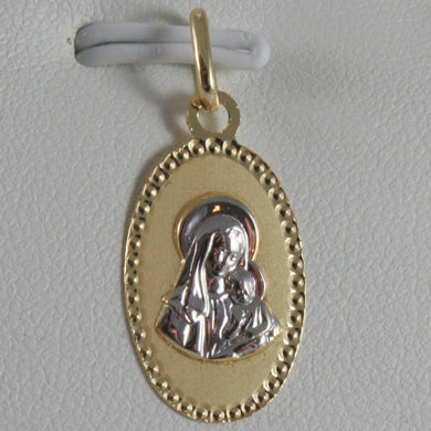 SOLID 18K WHITE YELLOW GOLD MEDAL VIRGIN MARY & JESUS ENGRAVABLE, MADE IN ITALY.