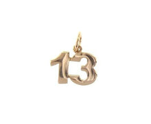 Cargar imagen en el visor de la galería, 18k rose gold number 13 thirteen small pendant charm, 0.4", 10mm.