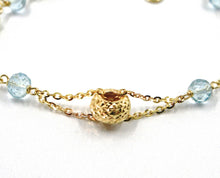 Load image into Gallery viewer, 18K YELLOW WHITE GOLD BRACELET, AQUAMARINE, PERIDOT, DIAMOND CUT BALLS AND DISC.