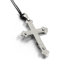 Load image into Gallery viewer, SOLID 18K WHITE GOLD TRILOBE CROSS WITH JESUS, SMOOTH, FINELY WORKED, 28mm.