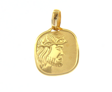 Load image into Gallery viewer, 18K YELLOW GOLD PENDANT SQUARE JESUS FACE 20mm MEDAL ENGRAVABLE.