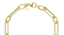 Load image into Gallery viewer, 18K YELLOW GOLD NECKLACE PAPER CLIP 6x10 & 6x20mm ALTERNATE STRIPED SMOOTH OVALS.