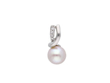 Charger l'image dans la galerie, 18k white gold pendant charm round freshwater white pearl 7 mm cubic zirconia.