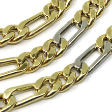 Load image into Gallery viewer, 18K YELLOW WHITE GOLD BRACELET BIG 6 MM ROUNDED FIGARO GOURMETTE 3+1, 19cm 7.5".
