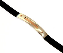 Load image into Gallery viewer, SOLID 18K ROSE WHITE GOLD BRACELET 6mm RECTANGULAR TUBE PLATE & BLACK RUBBER.
