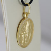 Load image into Gallery viewer, 18k yellow gold Senora Lady of Lourdes 17 mm round medal Virgin Mary pendant.