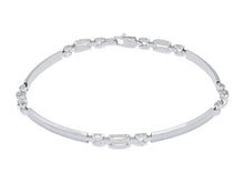 Charger l'image dans la galerie, 18K WHITE GOLD MAN SEMI RIGID BANGLE THIN BRACELET ALTERNATE 3mm WORKED PLATES.
