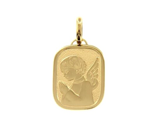 Load image into Gallery viewer, 18K YELLOW GOLD PENDANT RECTANGULAR MEDAL GUARDIAN ANGEL PRAYER 20mm ENGRAVABLE.