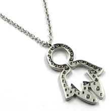 Load image into Gallery viewer, 18k white gold necklace, baby child boy son pendant with diamonds rolo chain.