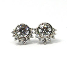 Load image into Gallery viewer, SOLID 18K WHITE GOLD STUD EARRINGS, SUN, CROWN, EYE, CUBIC ZIRCONIA, 0.3 INCHES.