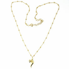Load image into Gallery viewer, 18K YELLOW GOLD NECKLACE MINI HORN CORNICELLO & STAR PENDANT ALTERNATE SPHERE BALLS CHAIN.