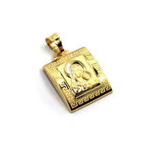 Load image into Gallery viewer, 18k yellow gold square 15mm medal pendant with frame, Virgin Mary Jesus Christ.