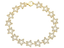 Load image into Gallery viewer, 18K YELLOW GOLD TENNIS BRACELET WITH CUBIC ZIRCONIA 9mm STARS LINE, LENGTH 7.1&quot;.
