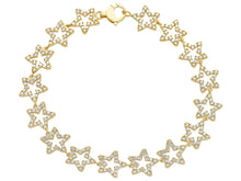 Load image into Gallery viewer, 18K YELLOW GOLD TENNIS BRACELET WITH CUBIC ZIRCONIA 9mm STARS LINE, LENGTH 7.1".