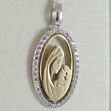 Load image into Gallery viewer, 18k white and yellow gold medal stylized virgin Mary and Jesus made in Italy.