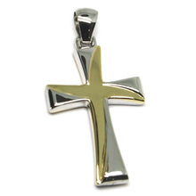 Load image into Gallery viewer, 18K YELLOW WHITE GOLD CROSS, SQUARED 36mm, 1.42 inches, SMOOTH, TUBE ITALY MADE.
