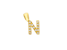 Load image into Gallery viewer, 18K YELLOW GOLD SMALL 10mm 0.4" PENDANT CHARM INITIAL LETTER N & CUBIC ZIRCONIA.