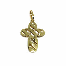 Load image into Gallery viewer, 18K YELLOW WHITE GOLD CROSS 20mm, 0.8 inches, DOUBLE SLAB STRIPS ROUNDED WORKED.