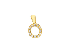 Load image into Gallery viewer, 18K YELLOW GOLD SMALL 10mm 0.4" PENDANT CHARM INITIAL LETTER O & CUBIC ZIRCONIA.