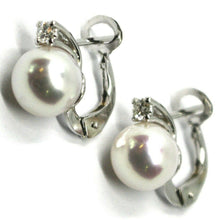 Load image into Gallery viewer, solid 18k white gold clips earrings, saltwater akoya pearls 8.5/9 mm, diamonds.