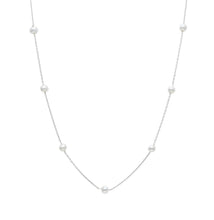 Charger l'image dans la galerie, 18k white gold necklace, cable oval chain alternate white small pearls 4-4.5mm.