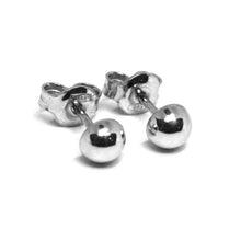 Cargar imagen en el visor de la galería, 18k white gold earrings, mini half sphere, diameter 5 mm, 0.2", made in Italy.