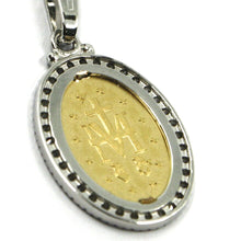 Load image into Gallery viewer, 18k yellow white gold cubic zirconia Miraculous big 30mm medal pendant Virgin Mary Madonna.