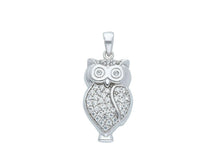 Load image into Gallery viewer, 18K WHITE GOLD 18mm 0.7" ROUNDED OWL PENDANT WITH ZIRCONIA, CHARM.