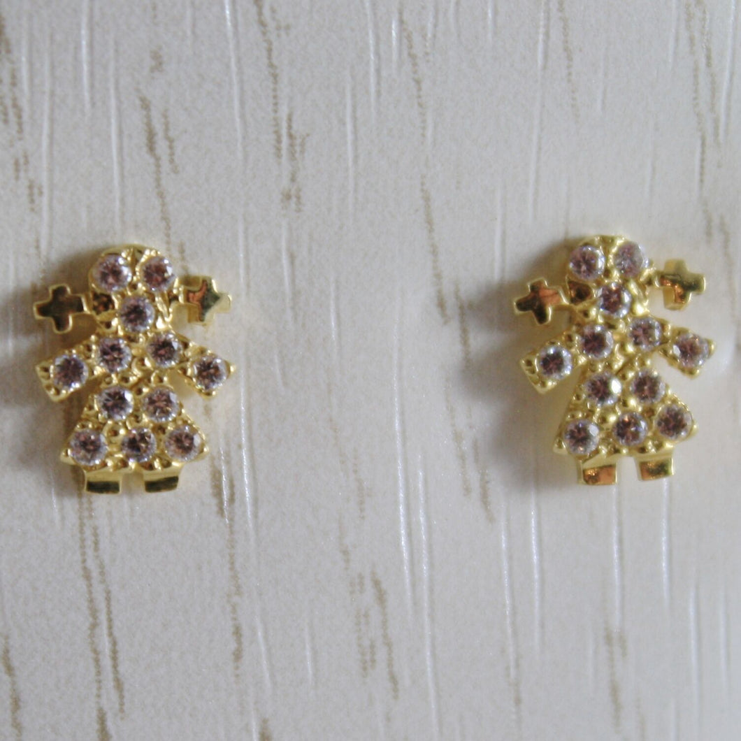18k yellow gold earrings with mini girl girls & zirconia.