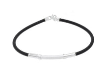 Load image into Gallery viewer, 18K WHITE GOLD BRACELET 3mm ROUND TUBE SMOOTH SATIN PLATE & BLACK RUBBER, 8.3".
