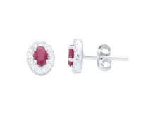 Load image into Gallery viewer, 18K WHITE GOLD EARRINGS OVAL 0.61ct RUBIES & DIAMONDS FRAME, 0.8mm LENGTH.