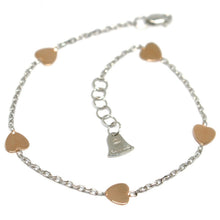 Load image into Gallery viewer, 18K WHITE ROSE GOLD OVAL ROLO BRACELET 18cm 7.1", FLAT 5mm HEARTS, MADE IN ITALY.